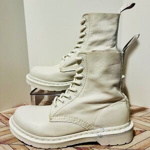 Dr Martens 1460 Pascal Mono White Virginia Leather Lace Up M 6 L 7 Boots Soft